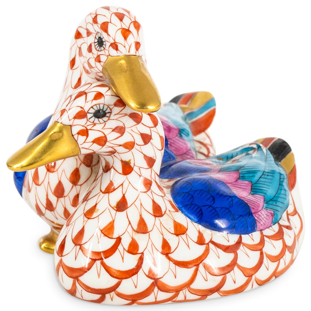 Herend Porcelain "Pair Of Ducks" Rust Fishnet Figurine (1 of 3)