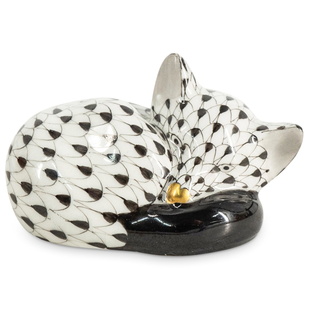 Herend Porcelain "Fox  Sleeping" Black Fishnet Figurine (1 of 3)