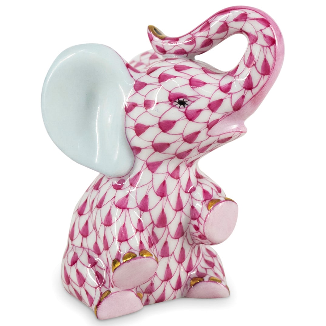 Herend Porcelain "Baby Elephant" Raspberry Fishnet Figurine (1 of 4)