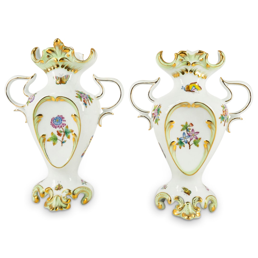 (2 Pc) Herend Hungary Porcelain Double Handled Vases (1 of 5)