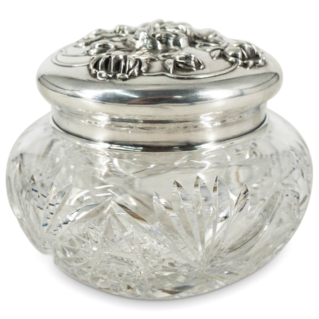 Antique Dutch Sterling Silver & Glass Lidded Vanity Jar (1 of 3)