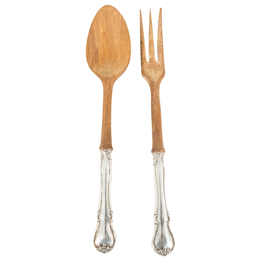 Sterling Silver Handle & Wood Salad Utensils Set (1 of 6)