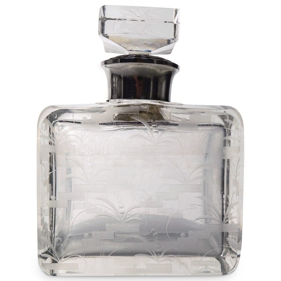 Etched Crystal W/ Sterling Silver Liquor Decanter (1 of 2)