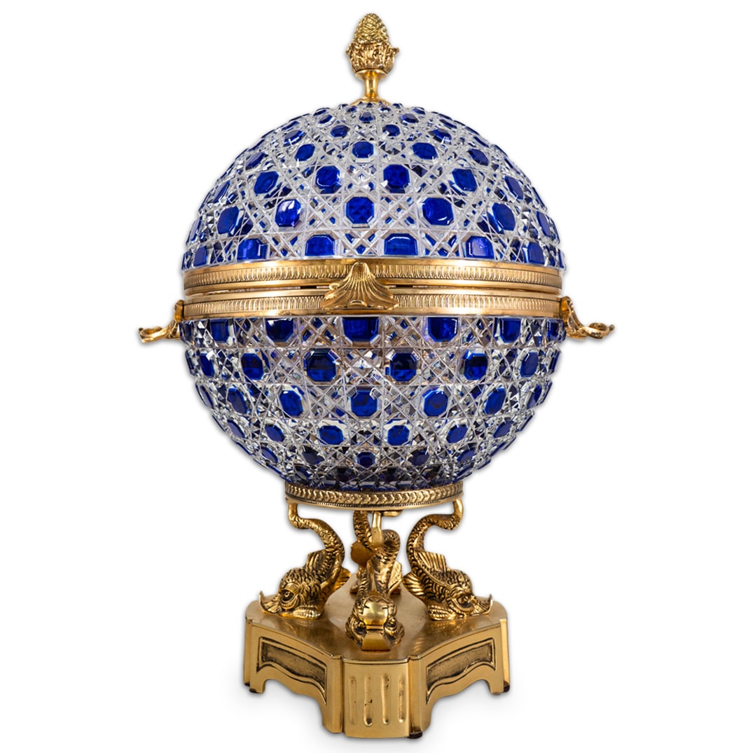 Martin Benito Blue Cut Crystal & Gilt Bronze Hinged Bar