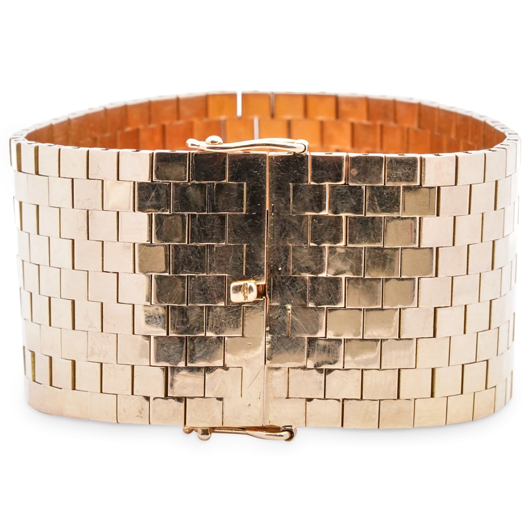 French 18k Gold Wide Mesh Bracelet (1 of 4)