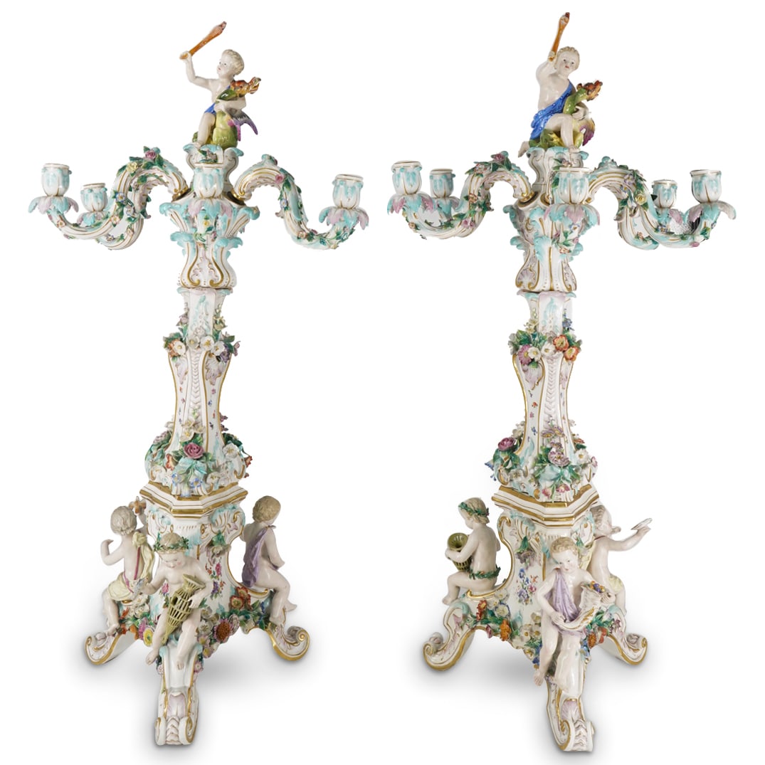 Pair of Large Meissen Porcelain Six-Light Candelabras (1 of 10)
