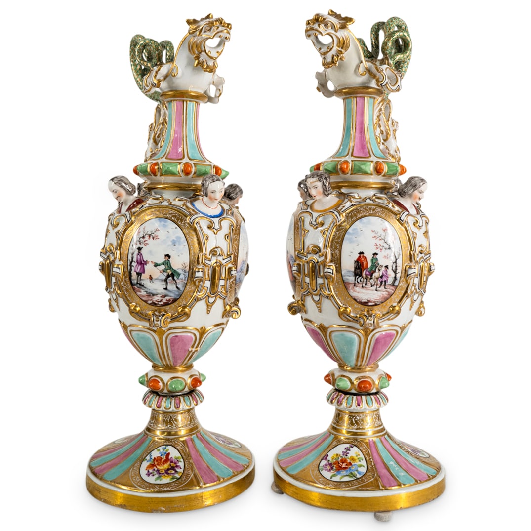 Pair Antique Meissen Porcelain Ewers (1 of 14)