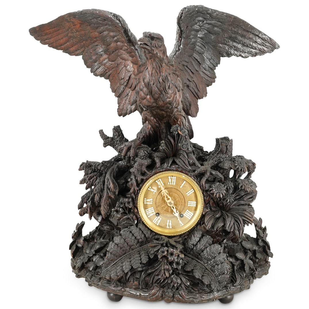 Black Forest Carved Figural Mantel Clock W/ Tiffany Co. Movement (1 of 10)