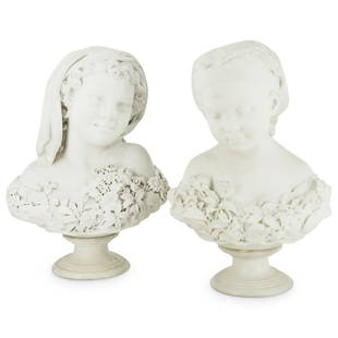 Thomas Ball (1819-1911, American) Carrera Marble Busts: DESCRIPTION: Two carved Carrara marble sculptures by the American artist Thomas Ball. Signed T. Ball on the backs and dated 1868 and 1873. Provenance: - Purchased From Dumouchelles April 29, 2022