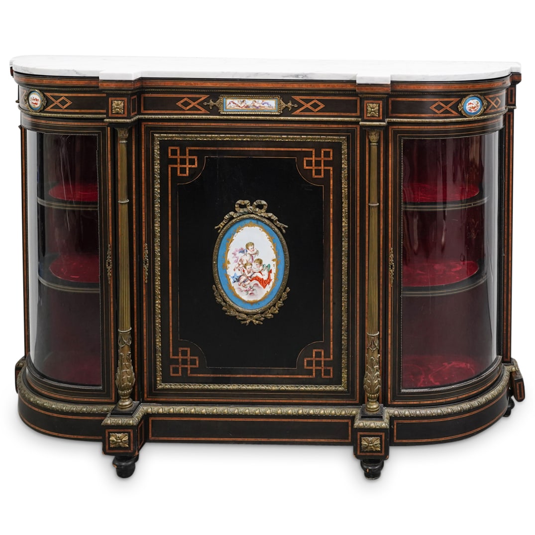 French Ebonized Sideboard and Sevres Style Porcelain Plaque Cabinet (1 of 9)