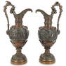 Pair Figural Bacchus Putti Bronze Ewers