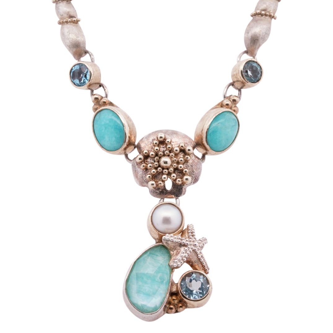 Sterling Silver, Turquoise, Pearl & Topaz Necklace (1 of 3)