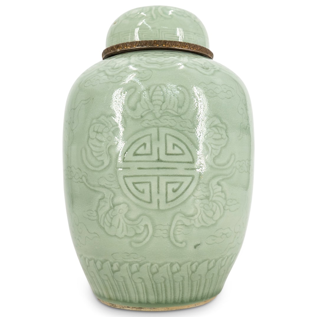 Antique Chinese Celadon Porcelain Lidded Ginger Jar (1 of 7)