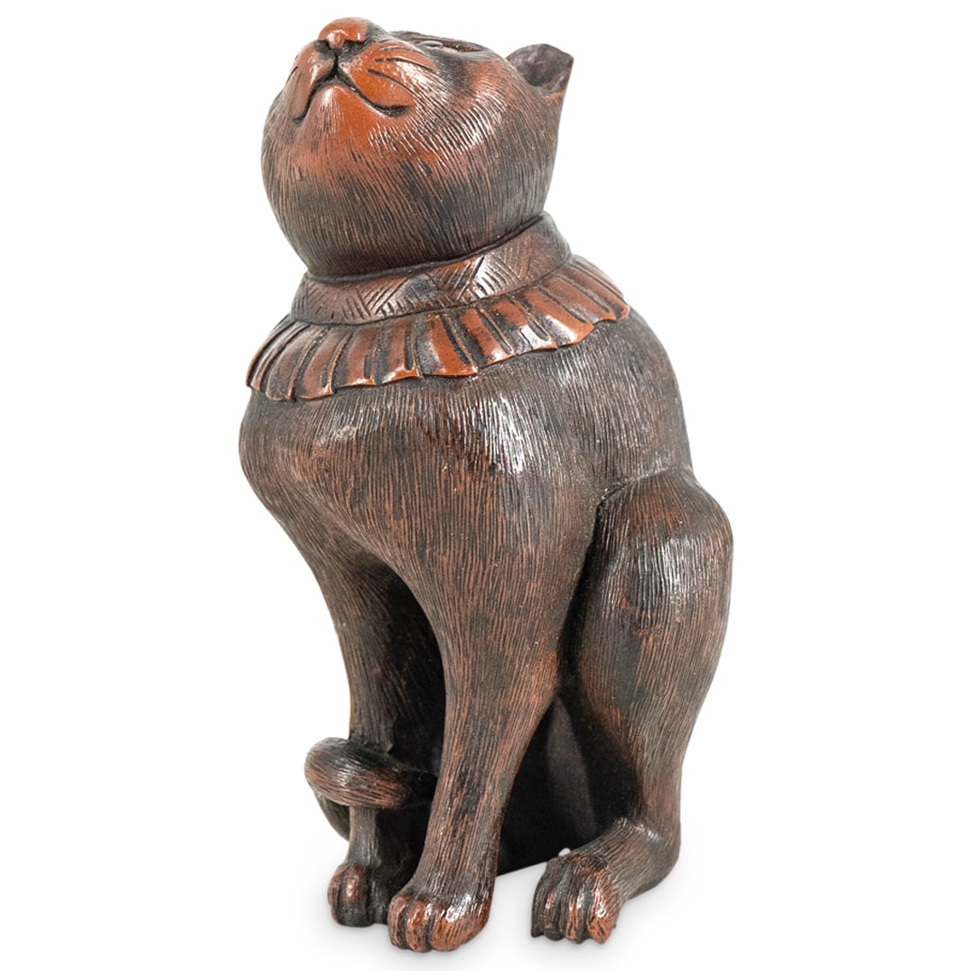 Japanese Hand Carved Wooden Cat Okimono (1 of 5)