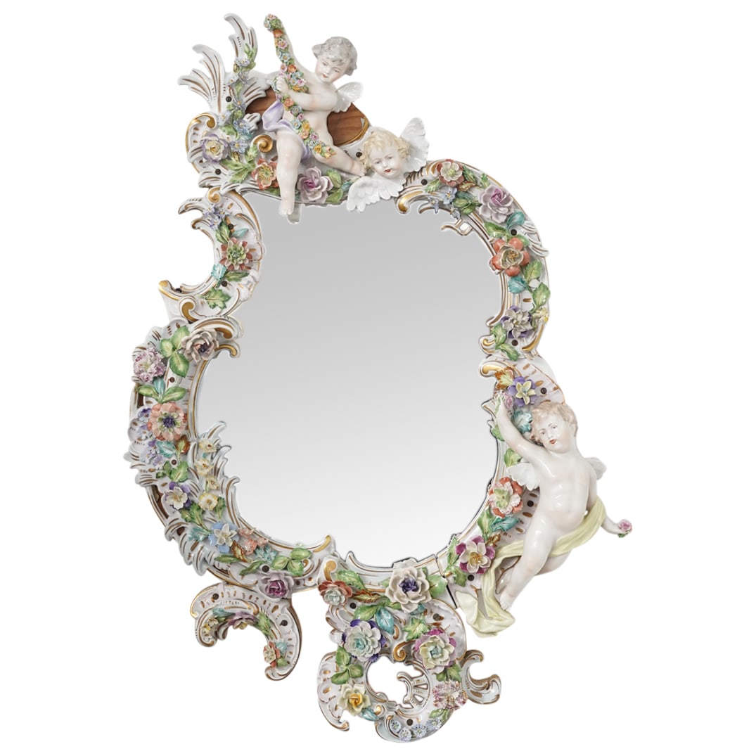 Dresden Porcelain Figural & Floral Encrusted Mirror (1 of 5)