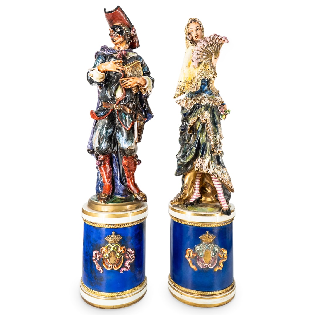 Pair Of Large Italian Porcelain Masquerade Figures (1 of 15)