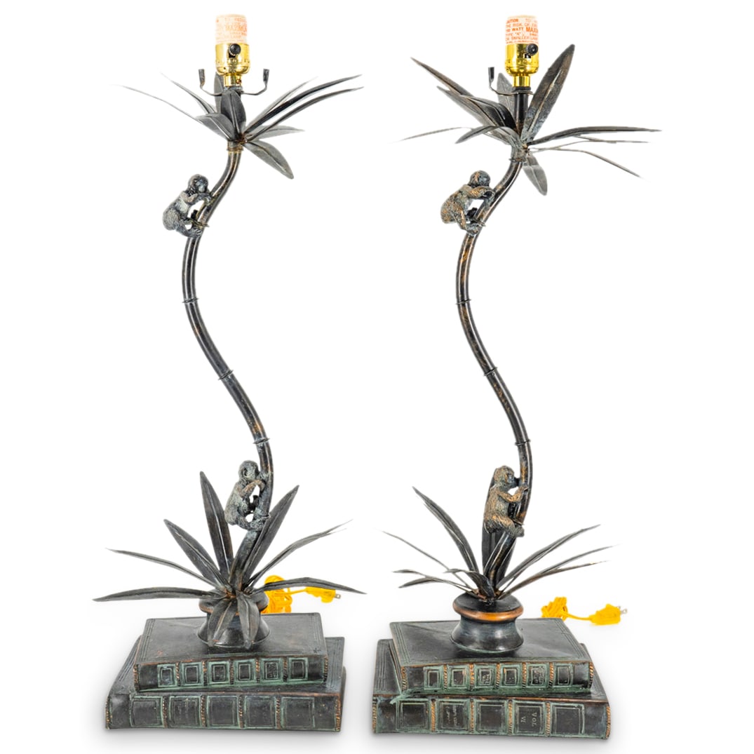 Pair Of Maitland Smith Bamboo Monkey Table Lamps (1 of 7)