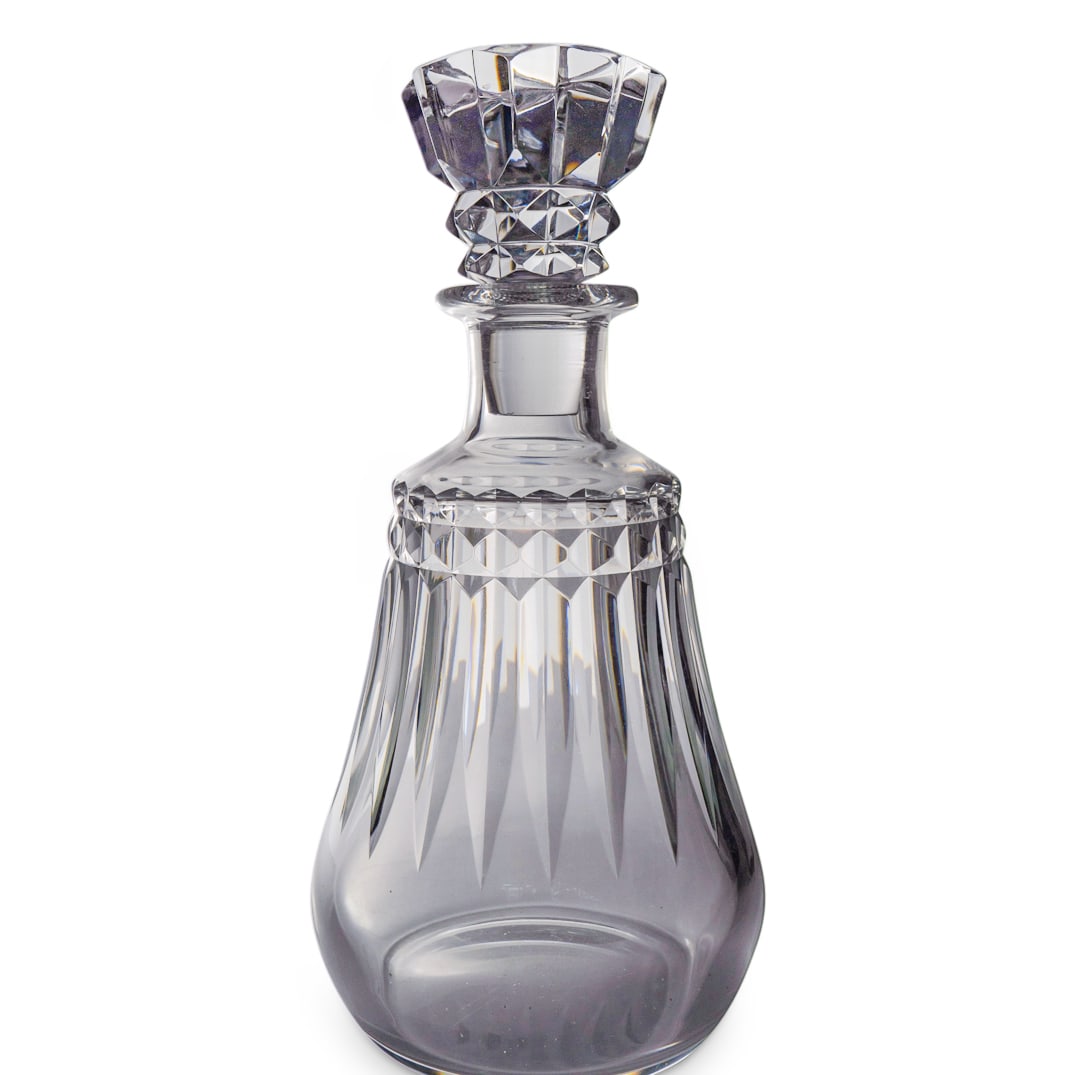 Baccarat "Piccadilly" Crystal Cordial Decanter: DESCRIPTION: Baccarat "Piccadilly" crystal cordial decanter. Hallmarked on underside. CIRCA: 20th Century ORIGIN: French DIMENSIONS: H: 10" Diameter: 5" CONDITION: Minor scratches in spots.