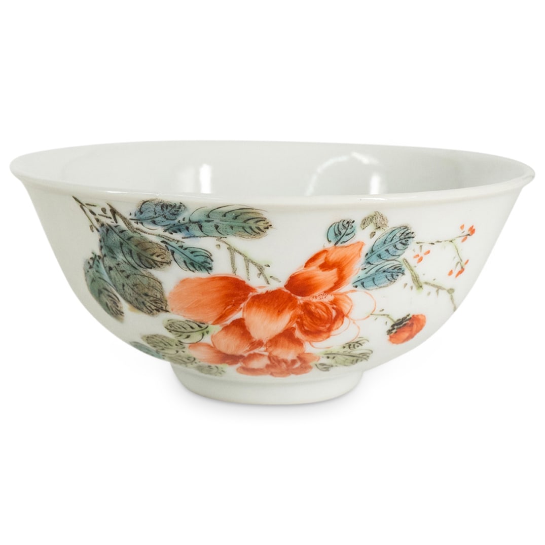 Chinese Qianjiang Famille Rose 'Red Flowers' Porcelain Bowl (1 of 4)