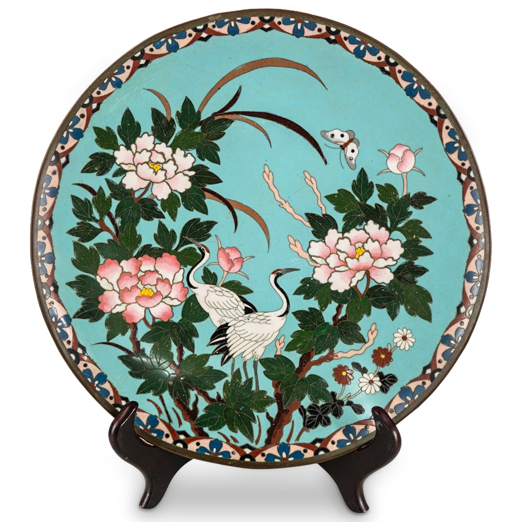 Antique Chinese Crane Cloisonne Plate (1 of 5)