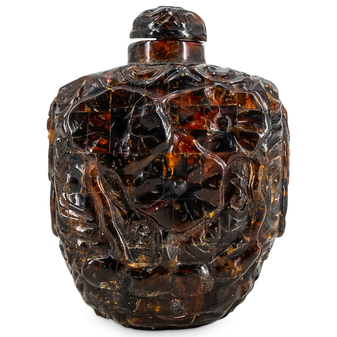 Antique Chinese Carved Cherry Amber Snuff Bottle (1 of 3)