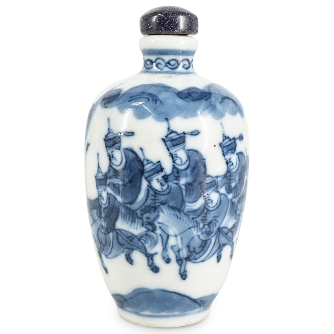 Antique Chinese Blue & White Porcelain 'Riders On Horse' Snuff Bottle (1 of 5)