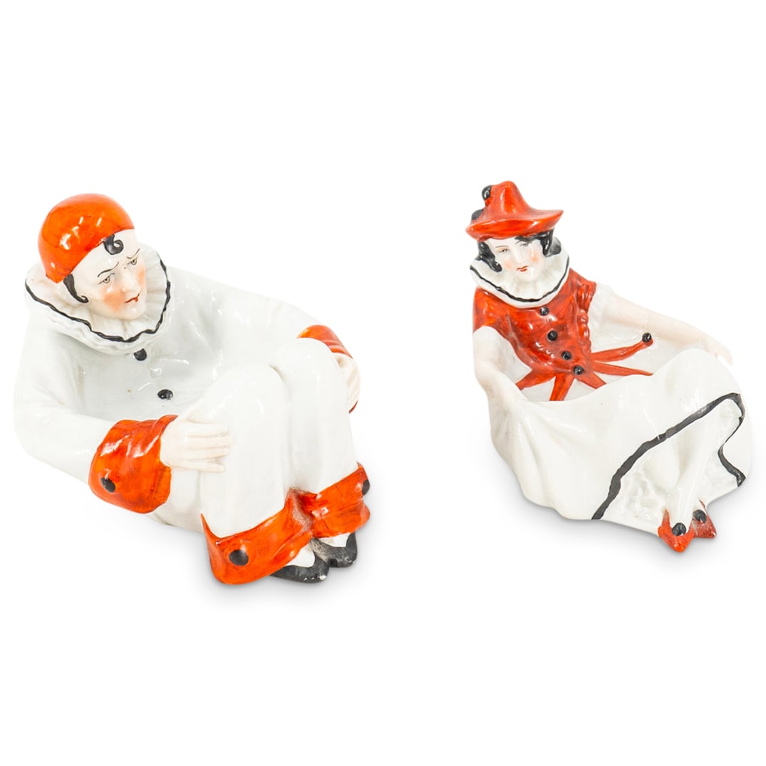 (2 Pc) German Sitzendorf Art Deco Pierrot & Columbina Porcelain Pin/Ring Trays (1 of 7)