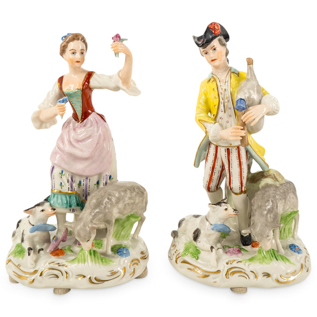 (2 Pc) German Dresden Porcelain Figurines By Martha Budich (1 of 7)