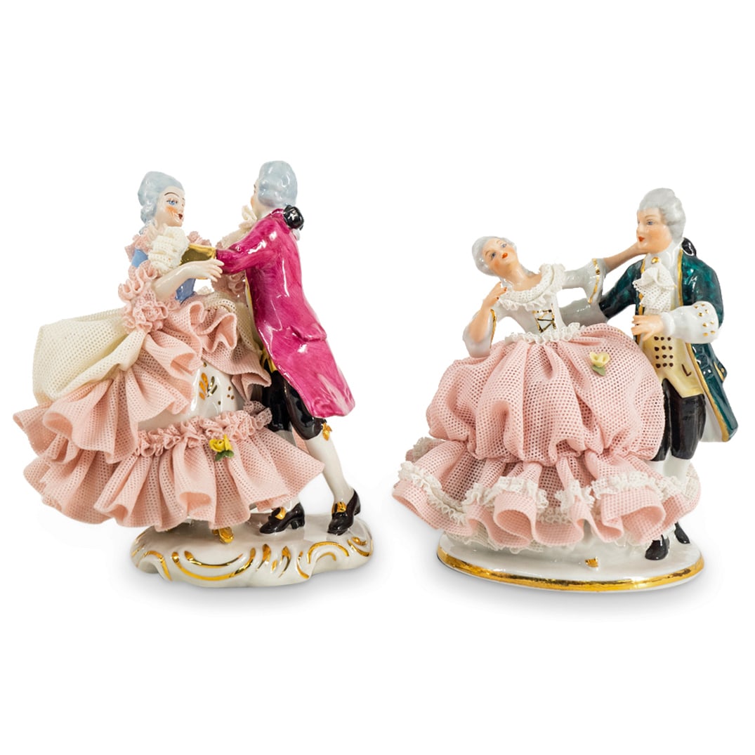(2 Pc) Pair Of German Lace Porcelain Group Figurines (1 of 9)