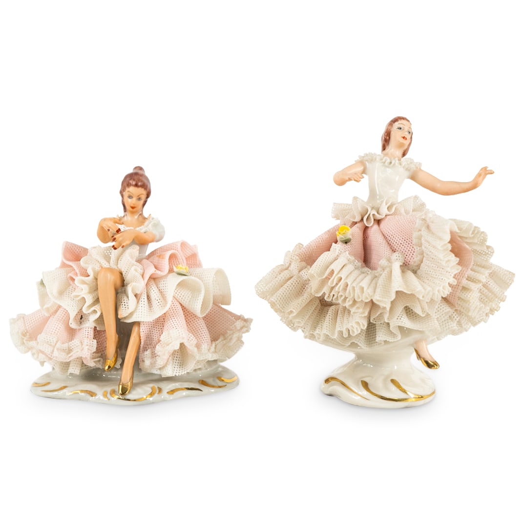 (2 Pc) Sandizell Hoffner & Co. German Dresden Lace Porcelain Figurines (1 of 9)