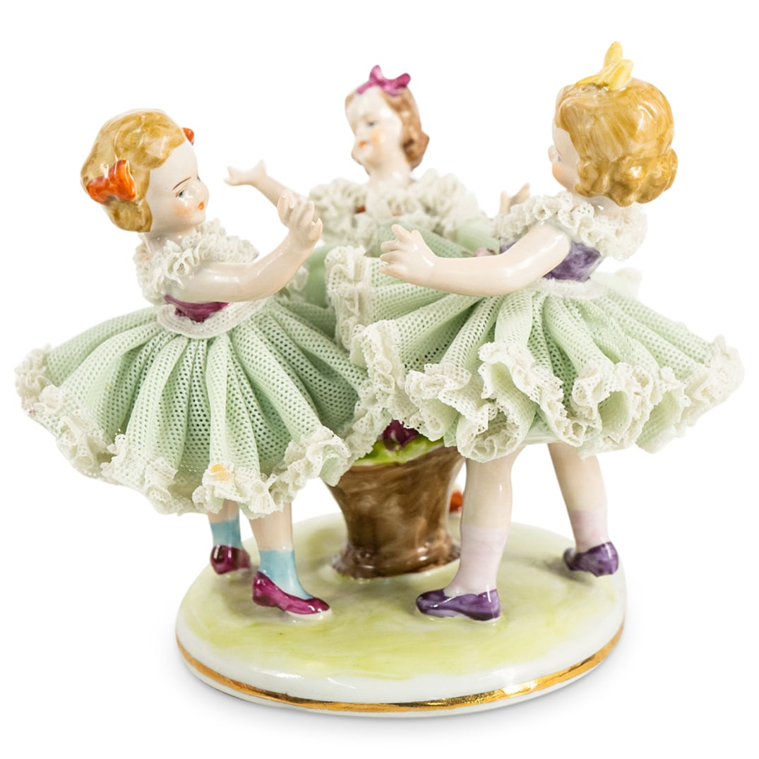 German Dresden Lace Porcelain "Three Girls Dancing" Figurine (1 of 5)