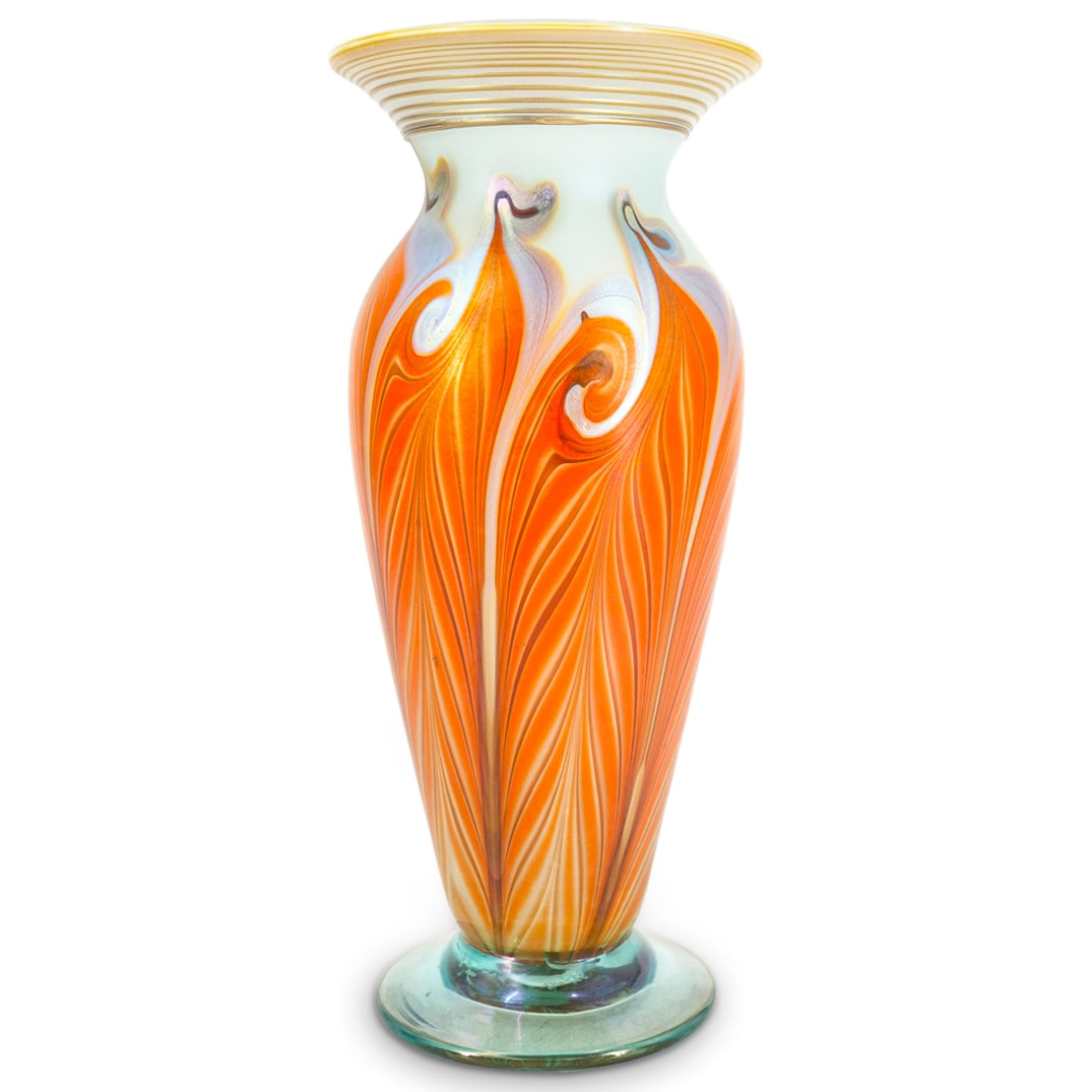 Vintage Limited Vandermark Pulled Feather Iridescent Art Glass Vase (1 of 6)