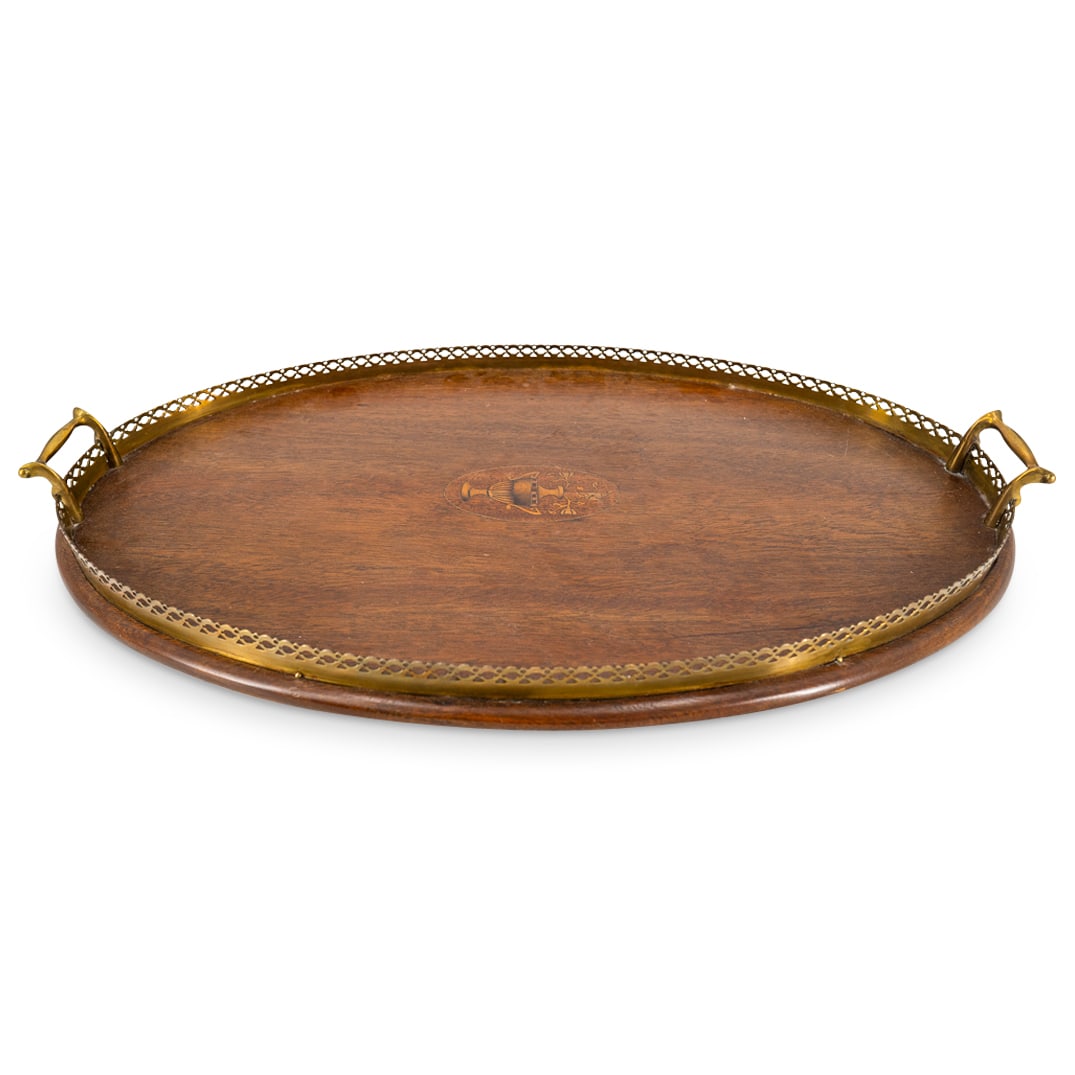 Antique American Wood Marquetry Serving Tray (1 of 3)