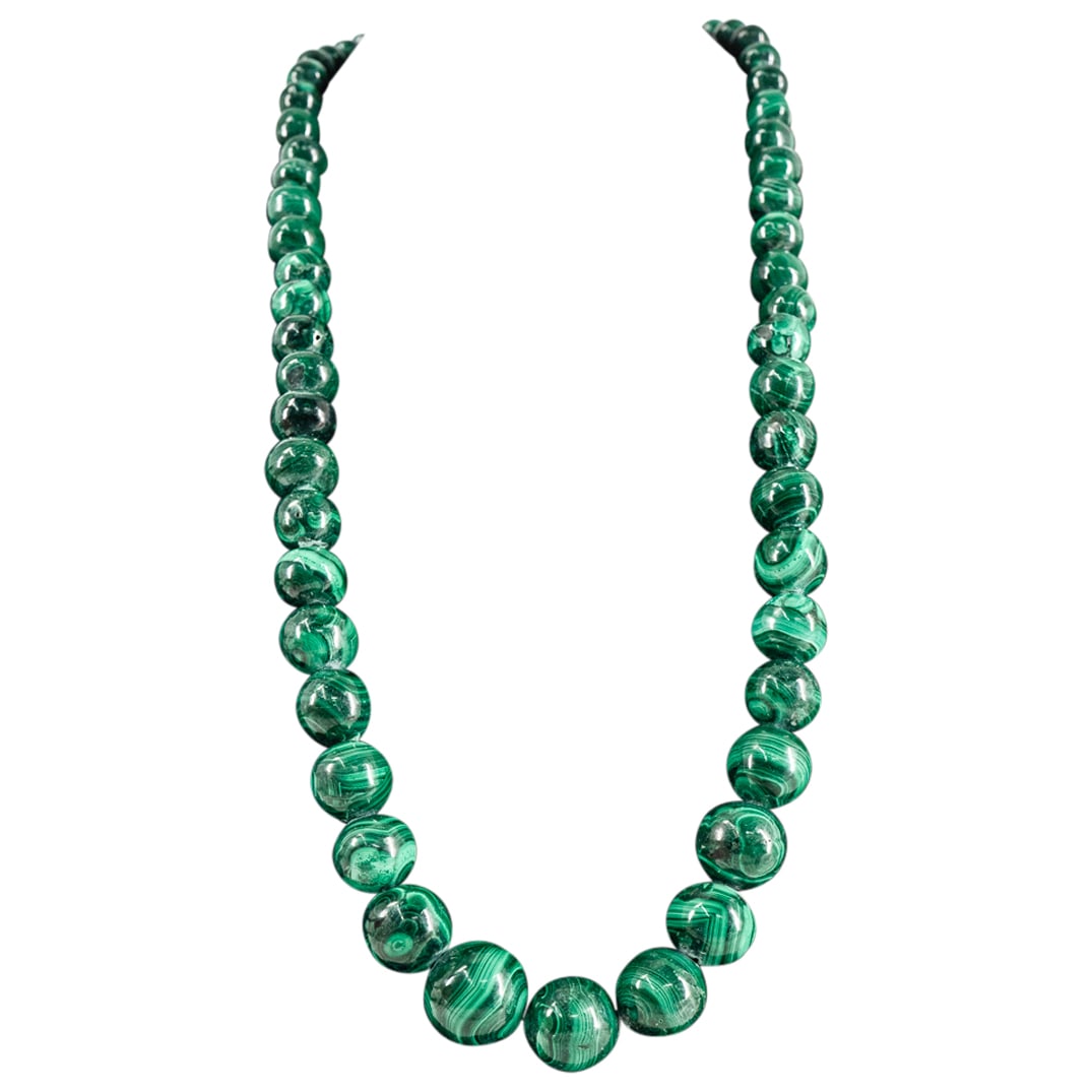 Vintage Large Carved Malachite Beaded Necklace (1 of 3)