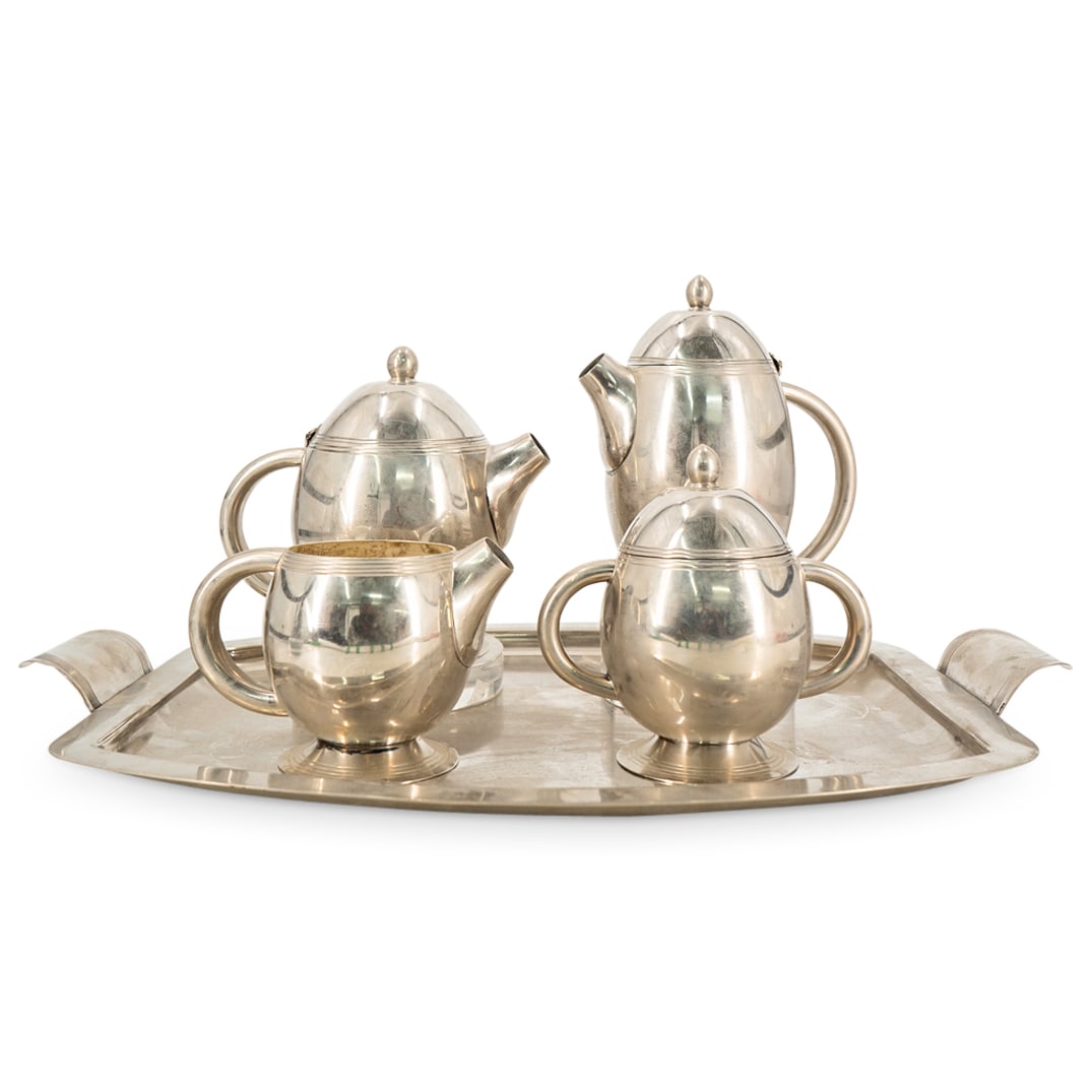 (5 Pc) Mid Century Argentine Silver Plated Tea Set (1 of 18)