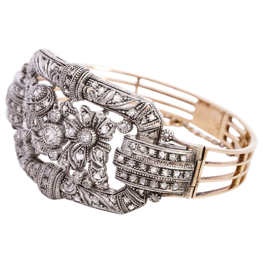 Art Deco Style 18k Gold and Diamond Cuff Bracelet (1 of 6)