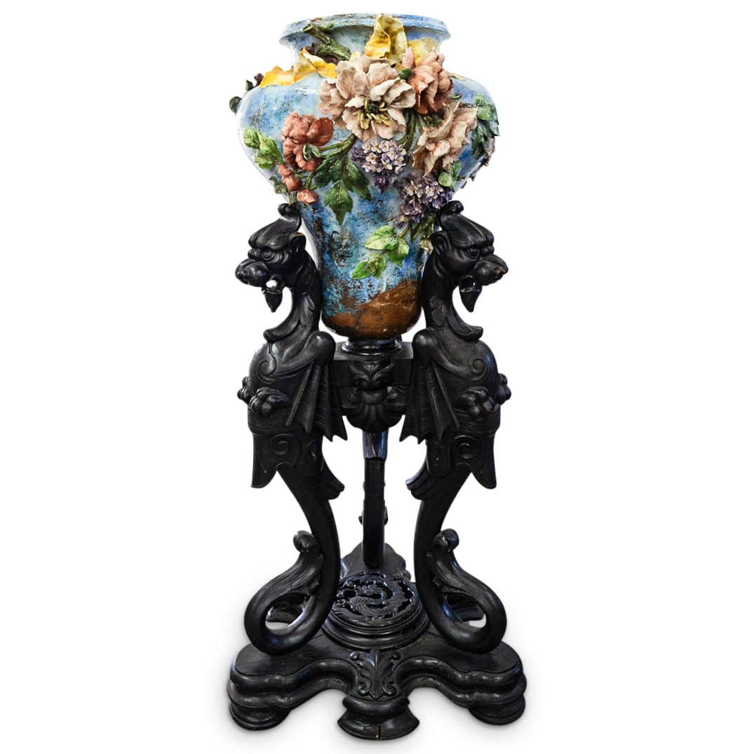 Monumental Ernest Sanglan (B. 19th C.) Majolica Vase On Stand (1 of 15)