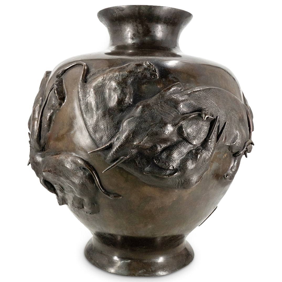 Large Antique Japanese Meiji Bronze Elephant Vase Auction