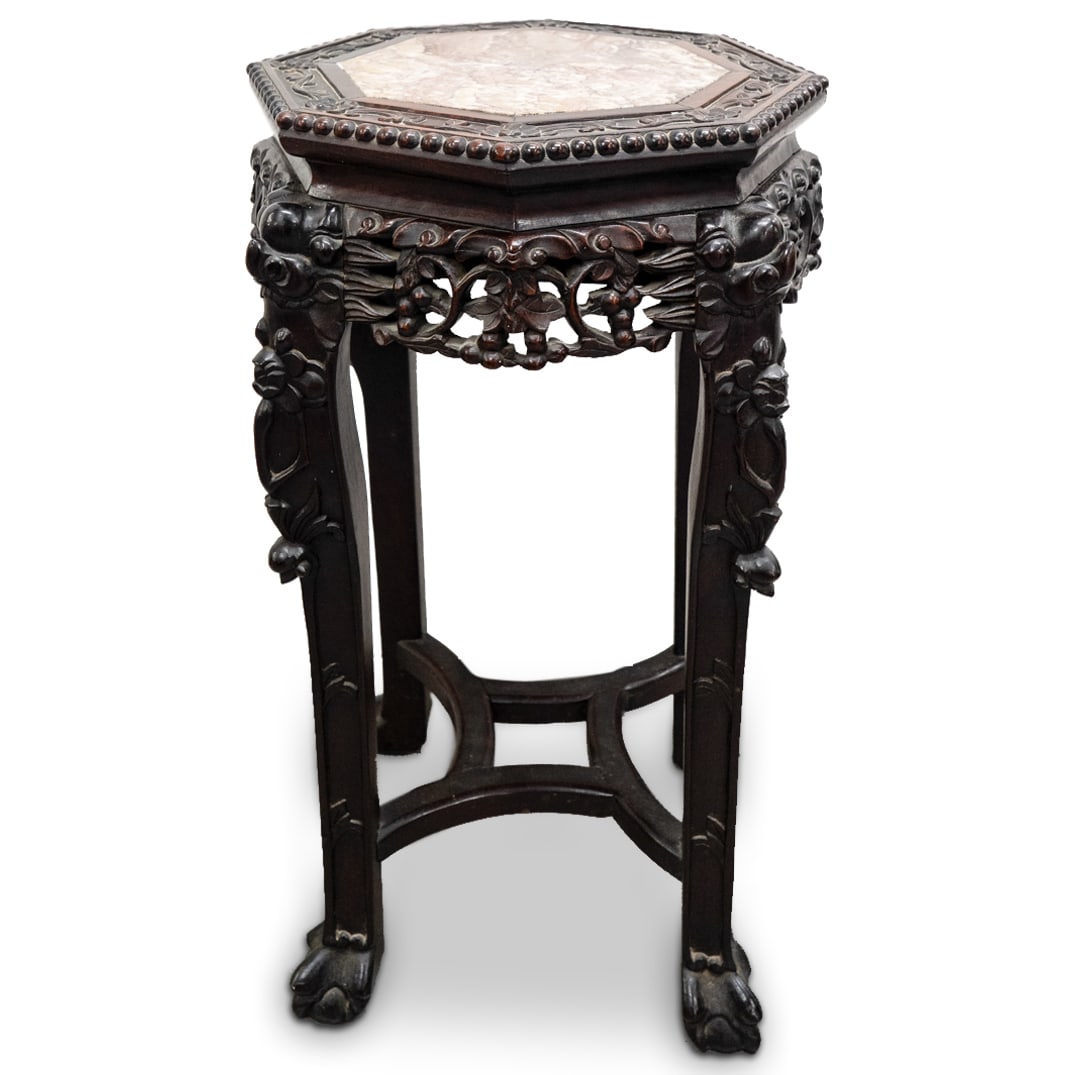 Chinese Marble & Wood Side Table (1 of 8)