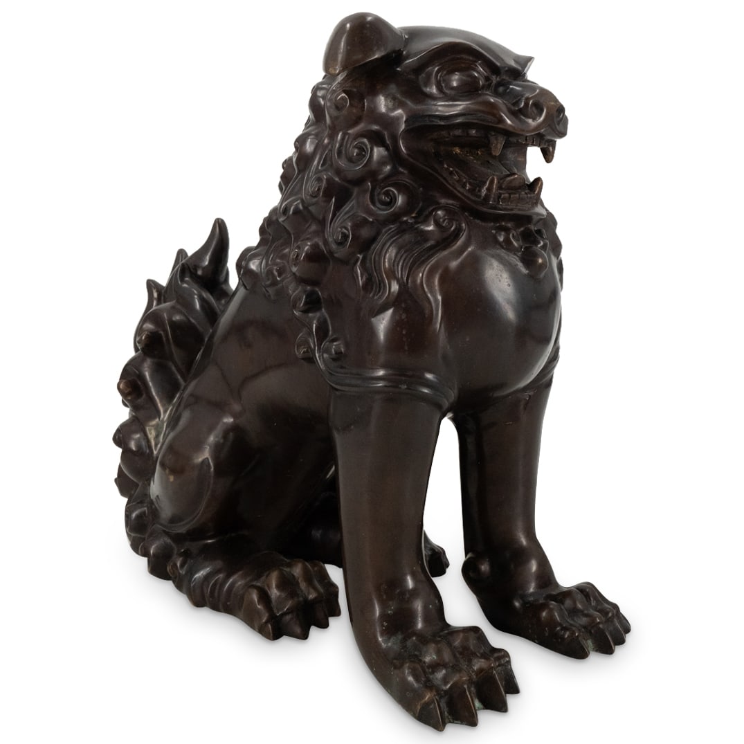 Signed Monroe Antique Bronze Guardian Lion (1 of 4)