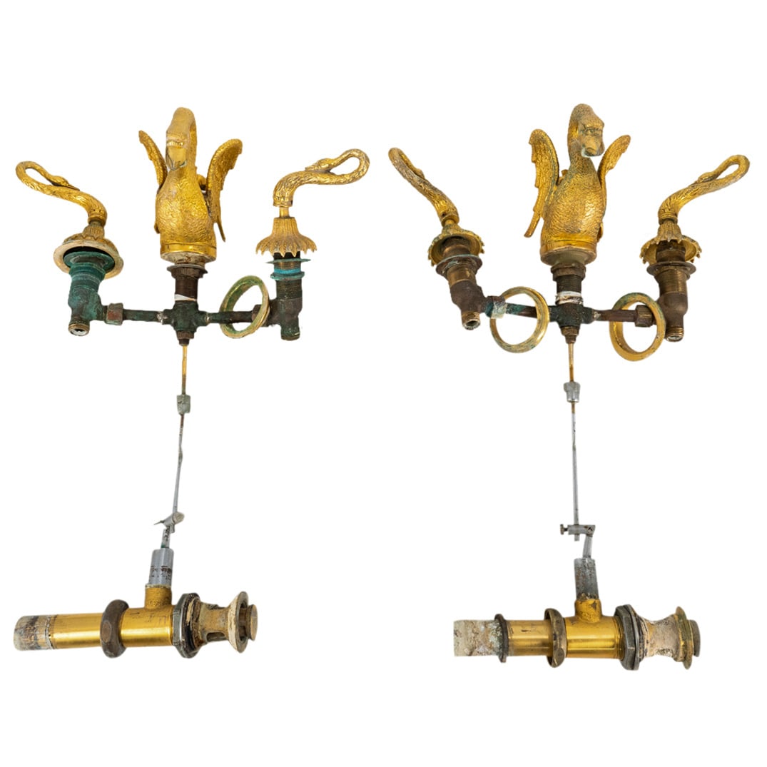 Pair Sherle Wagner Gilt Bronze Swan Faucet Sets (1 of 5)