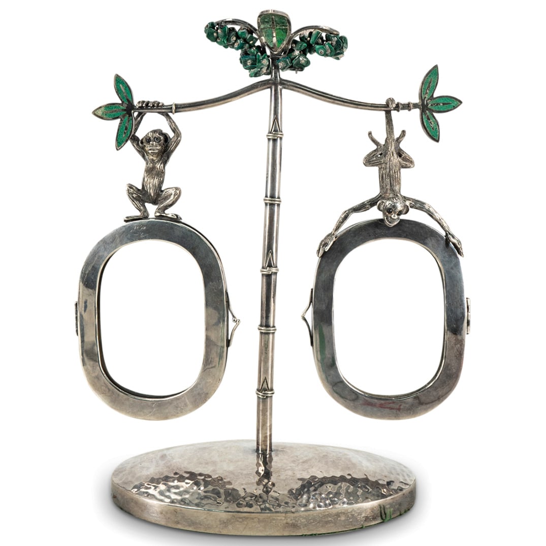 Emilia Castillo Silver Plated & Malachite Hanging Monkey Picture Frame (1 of 7)
