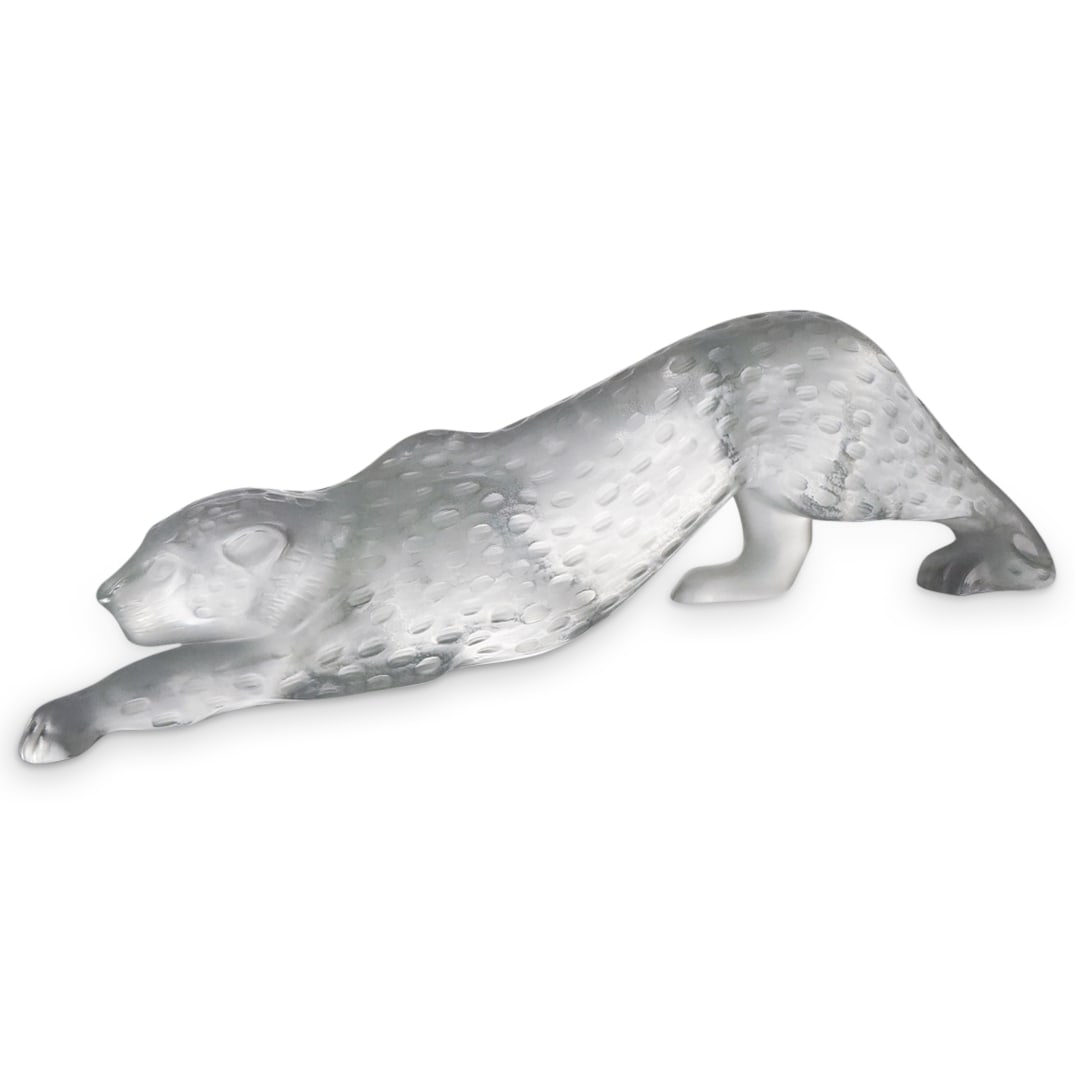Lalique Crystal "Panther-Zeila" Sculpture: DESCRIPTION: Lalique crystal "Panther-Zeila" sculpture. Designed by Marie-Claude Lalique, the Zeila Panther embodies the strength and grace of a large attacking feline. Through its design, the Panther