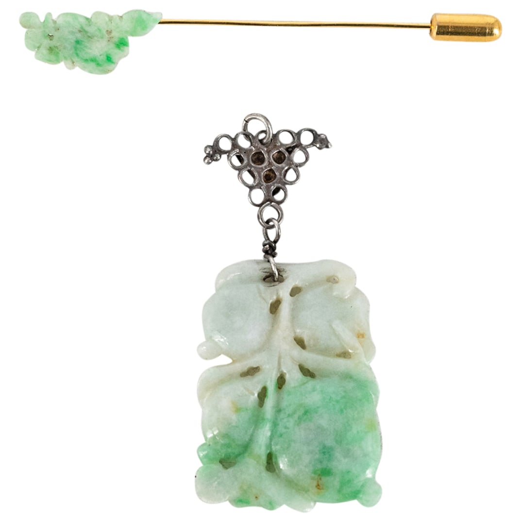 (2 Pc) Chinese Jadeite Pendant And Pin (1 of 6)