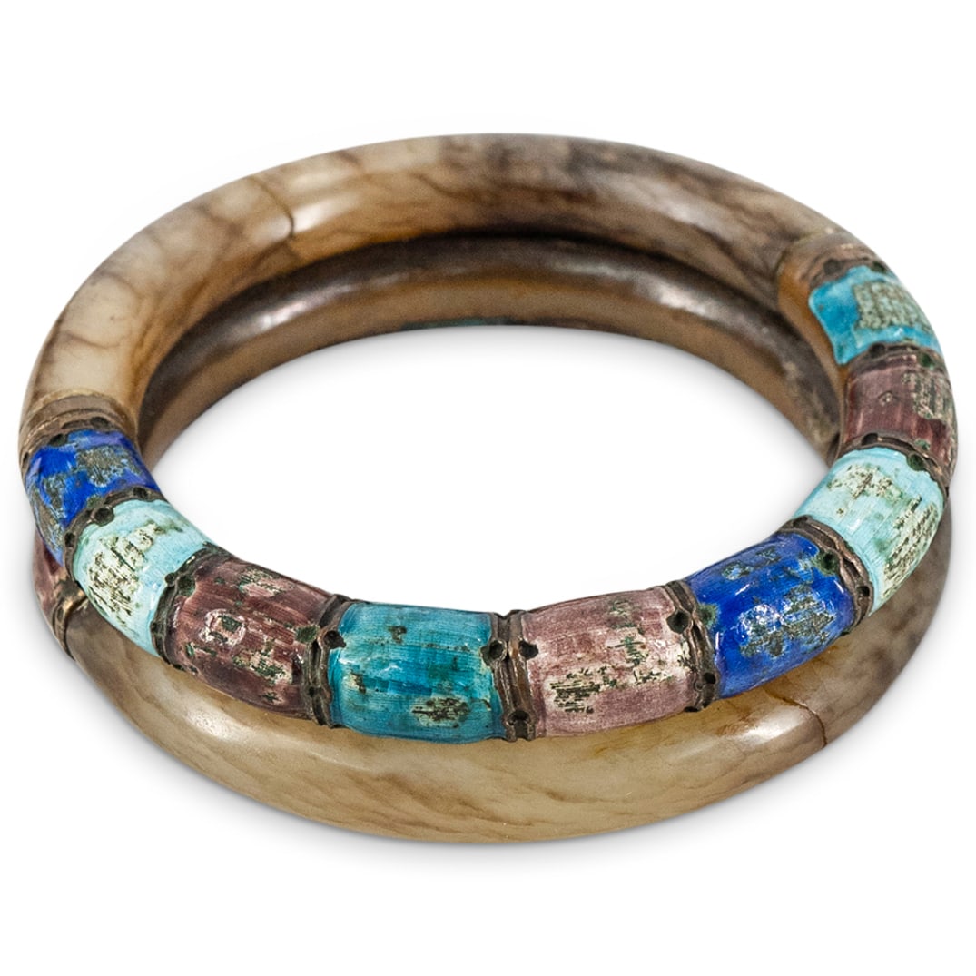 Antique Chinese Jade And Enameled Metal Bangle (1 of 4)