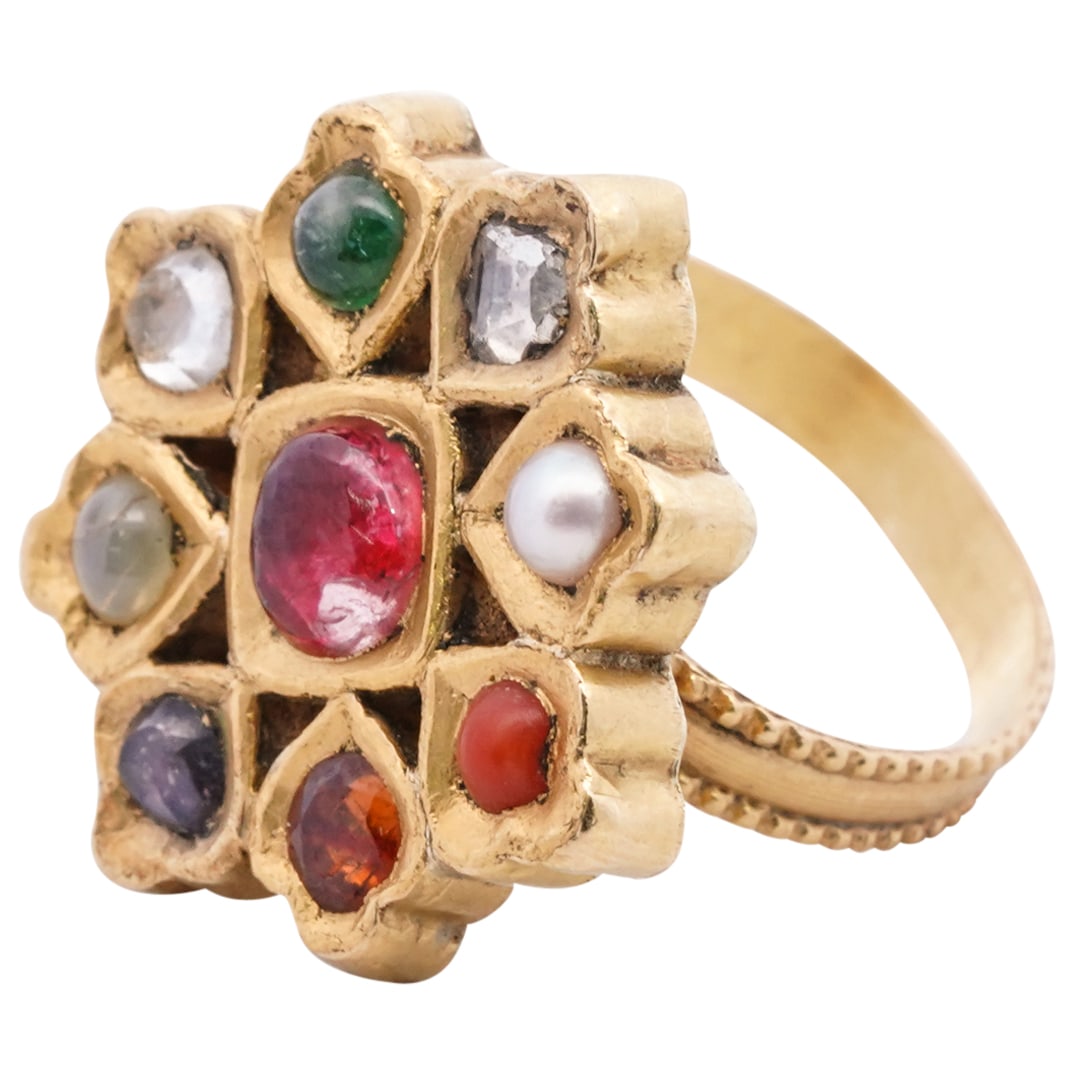 22k Gold Mughal Style Gemstone Ring (1 of 4)