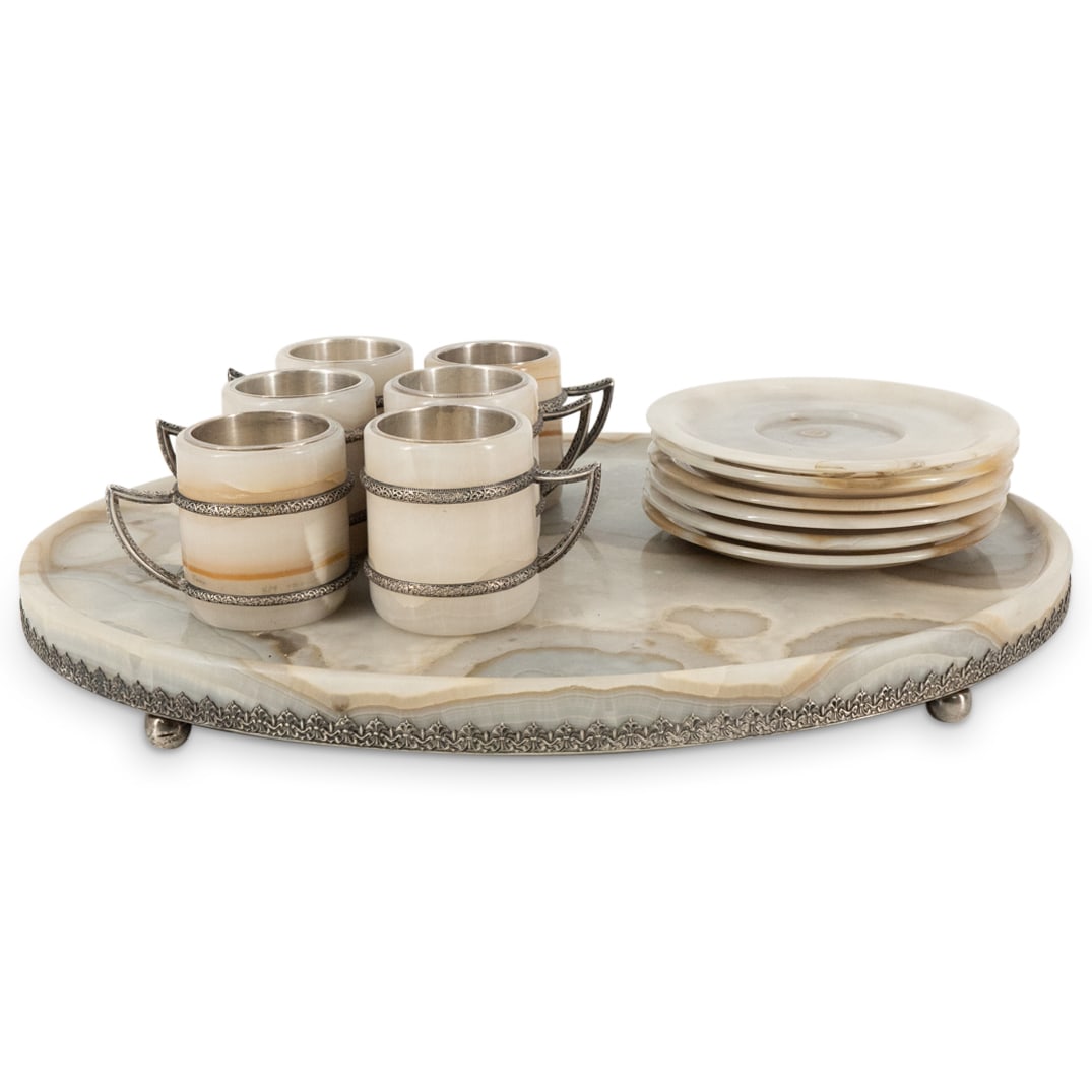 (13 Pc) Agate & 800 Silver Demitasse Set (1 of 6)