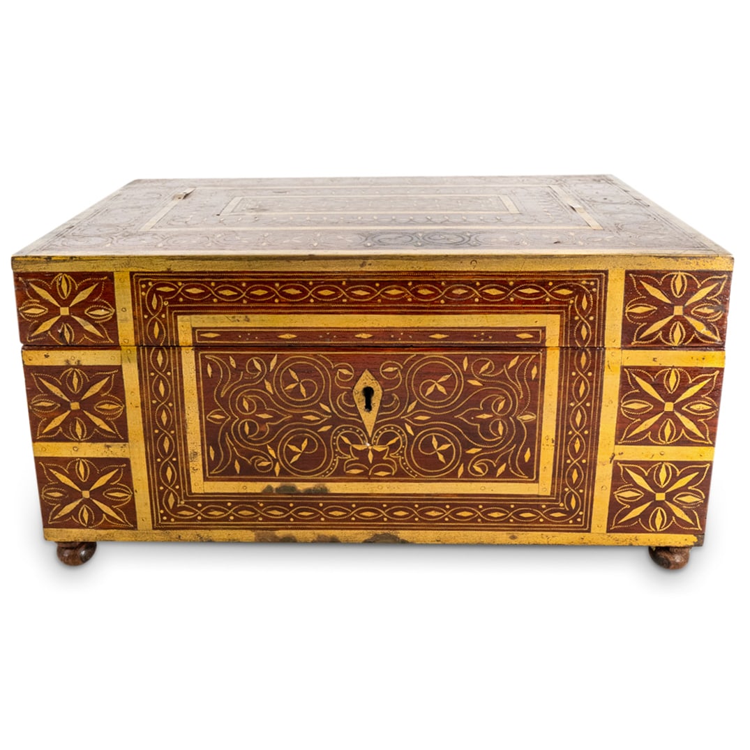 Antique French Orientalist Gilt Bronze Inlay Carved Wood Vanity Box (1 of 9)