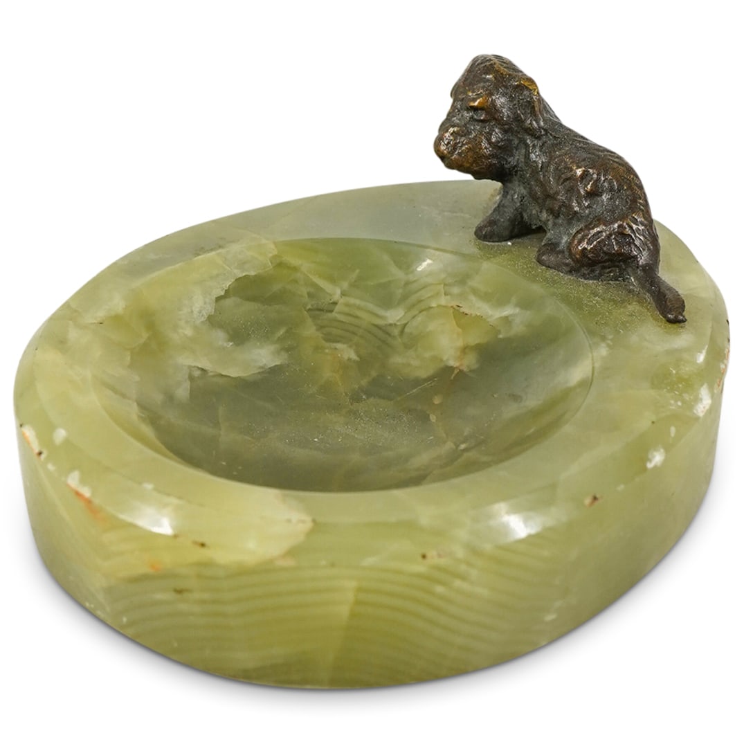 Austrian Bronze Dog W/ Green Onyx Sculptural Vanity Tray (1 of 3)