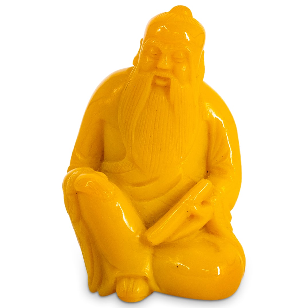 Antique Chinese Butterscotch Peking Glass Elder: DESCRIPTION: Antique carved butterscotch Peking glass one elder bearing a scroll. CIRCA: 19th to early 20th Century ORIGIN: China DIMENSIONS: H: 2.75" W: 1.25" L: 1.75" CONDITION: Great condition